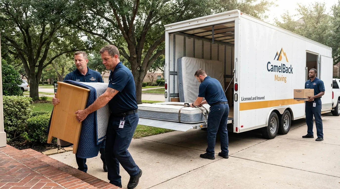 Crew loading residential truck for cross-state move from Kincaid, IL