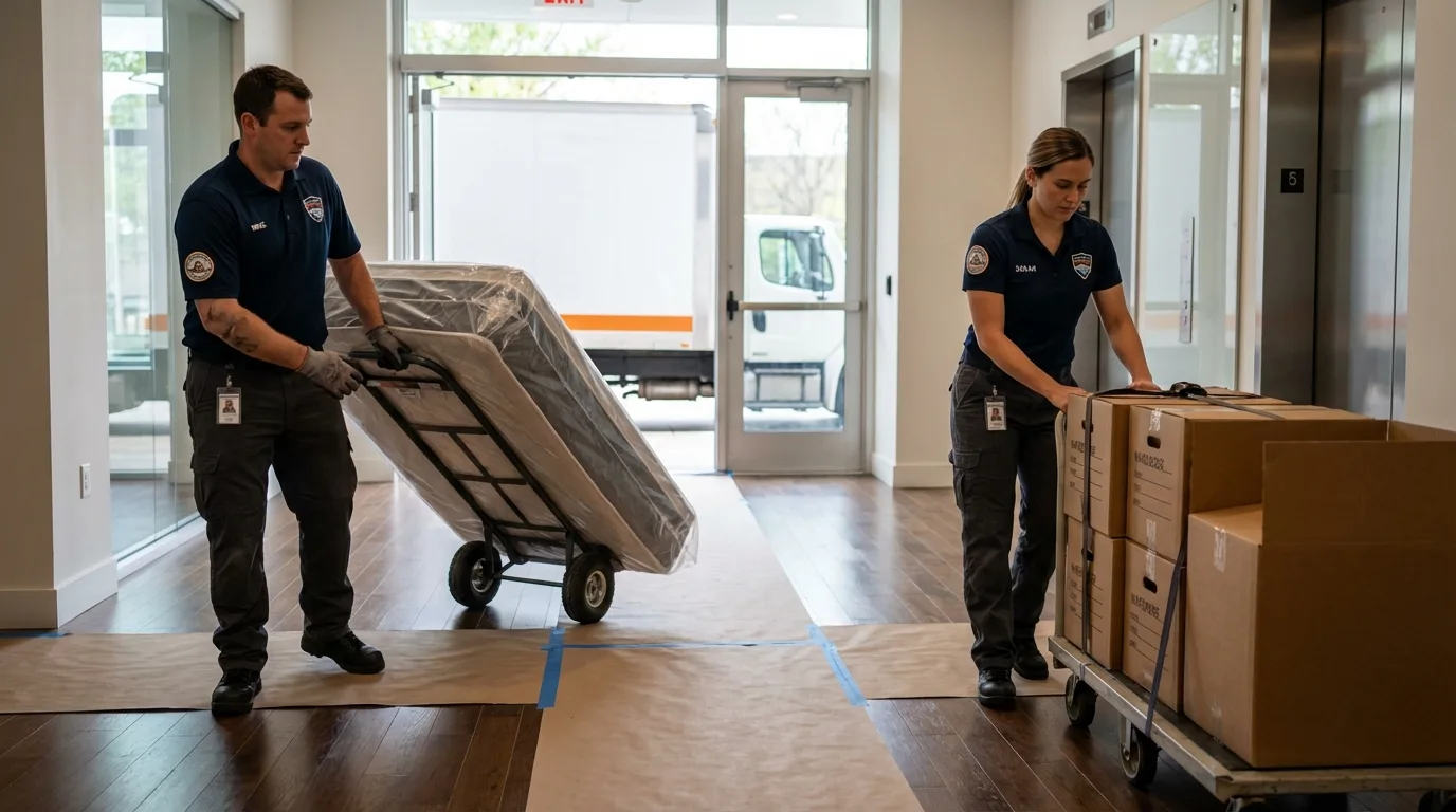 Professional apartment movers loading elevator in Kincaid, IL